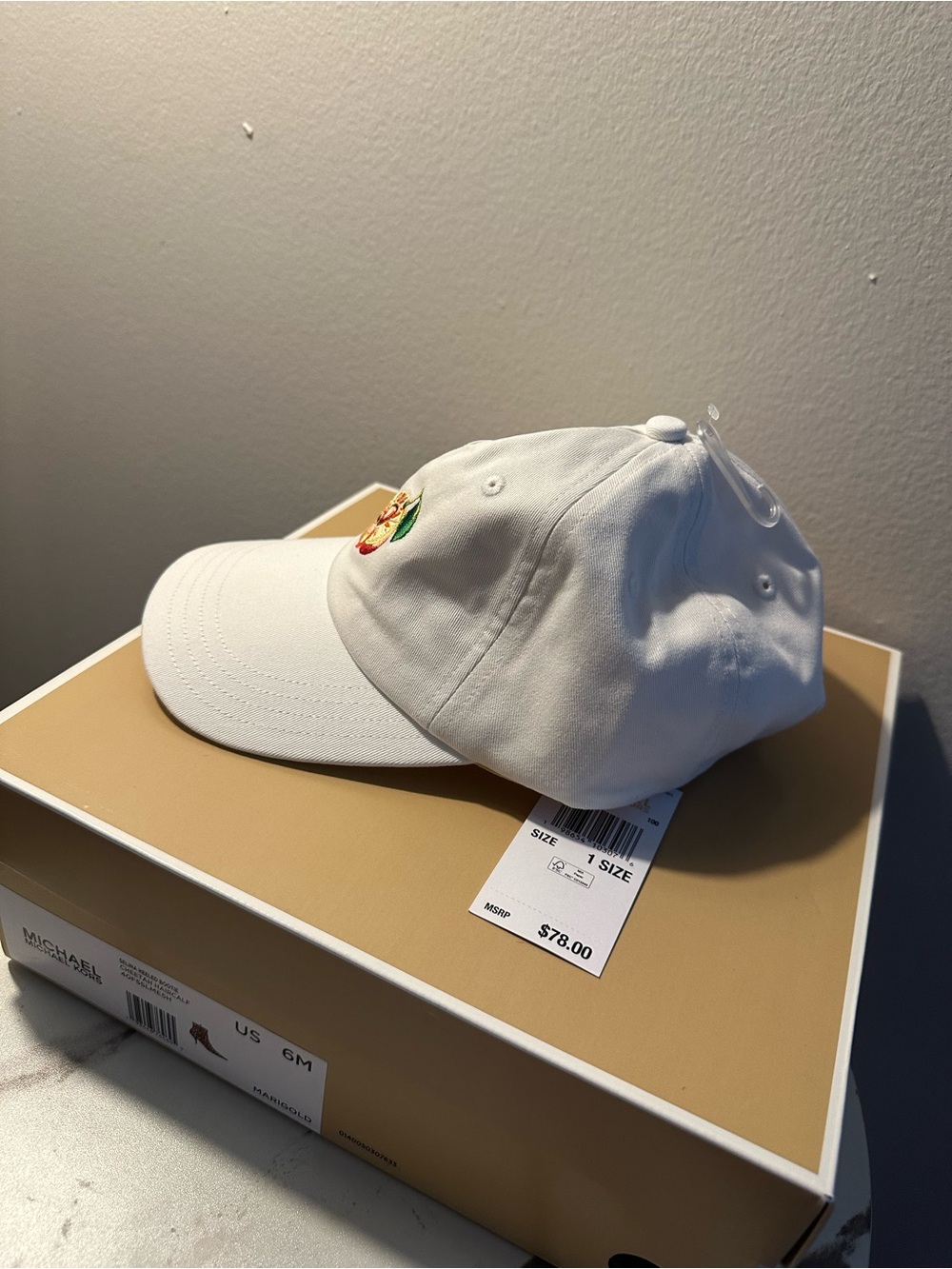Michael Kors White Baseball Cap with Colorful Embroidered Patch